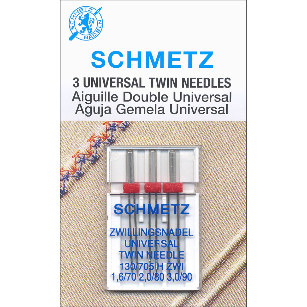 Schmetz Twin Machine Needle-Size 1.6/70 (1), 2.0/80 (1), 3.0/90 (1)
